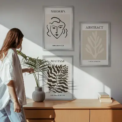 Fotowand met kunstwerk van gezicht en bladeren in Matisse-stijl