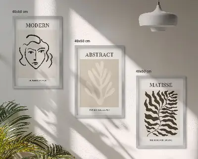 Fotowand met kunstwerk van gezicht en bladeren in Matisse-stijl