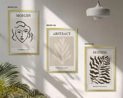 Fotowand met kunstwerk van gezicht en bladeren in Matisse-stijl