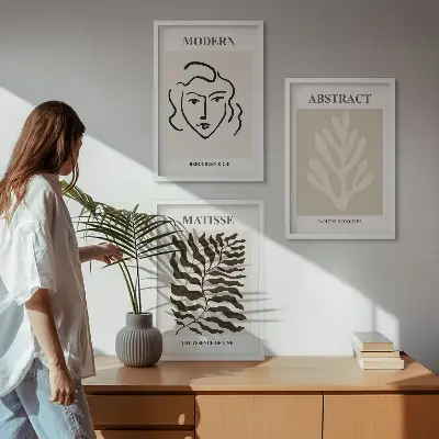 Fotowand met kunstwerk van gezicht en bladeren in Matisse-stijl