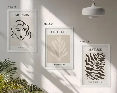 Fotowand met kunstwerk van gezicht en bladeren in Matisse-stijl