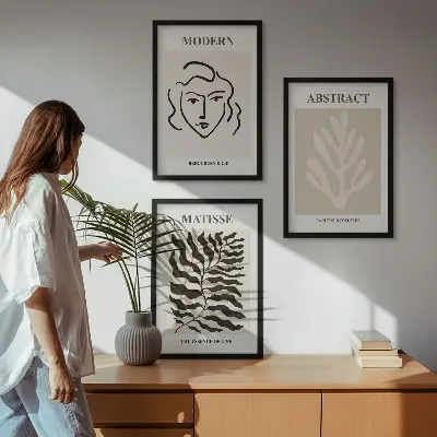Fotowand met kunstwerk van gezicht en bladeren in Matisse-stijl