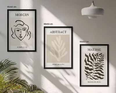 Fotowand met kunstwerk van gezicht en bladeren in Matisse-stijl