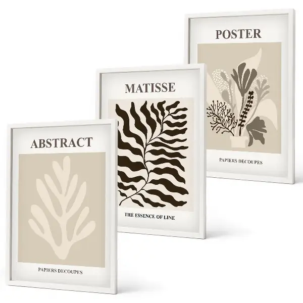 Wanddecoratieset schilderijen plantmotieven in beige en bruin
