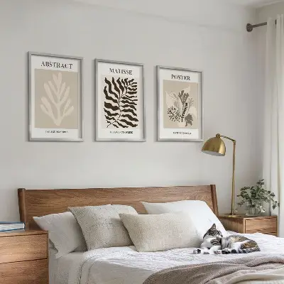 Wanddecoratieset schilderijen plantmotieven in beige en bruin