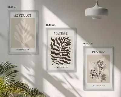 Wanddecoratieset schilderijen plantmotieven in beige en bruin