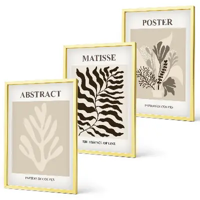 Wanddecoratieset schilderijen plantmotieven in beige en bruin