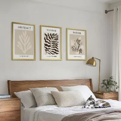 Wanddecoratieset schilderijen plantmotieven in beige en bruin