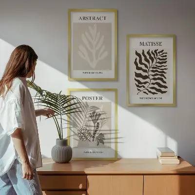 Wanddecoratieset schilderijen plantmotieven in beige en bruin
