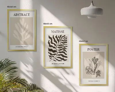 Wanddecoratieset schilderijen plantmotieven in beige en bruin