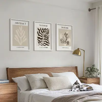 Wanddecoratieset schilderijen plantmotieven in beige en bruin