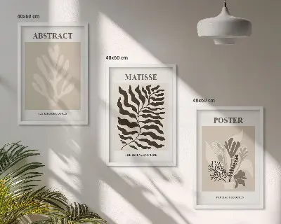 Wanddecoratieset schilderijen plantmotieven in beige en bruin