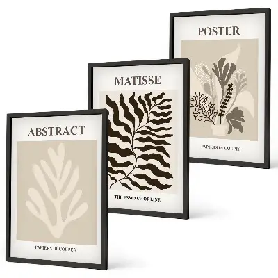 Wanddecoratieset schilderijen plantmotieven in beige en bruin