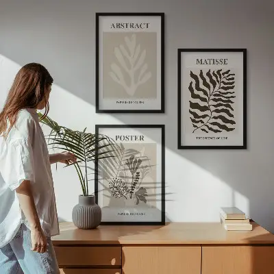 Wanddecoratieset schilderijen plantmotieven in beige en bruin
