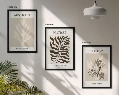 Wanddecoratieset schilderijen plantmotieven in beige en bruin