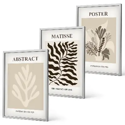 Wanddecoratieset schilderijen plantmotieven in beige en bruin