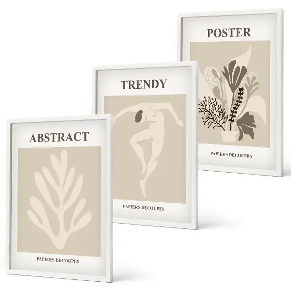 Set wanddecoratie met schilderijen met plantaardige patronen in beige en bruin