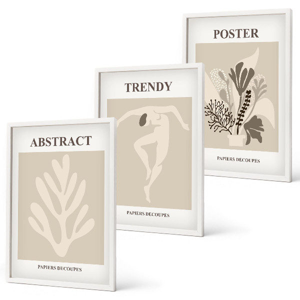 Wanddecoratie set schilderijen Roślinne wzory beż brąz