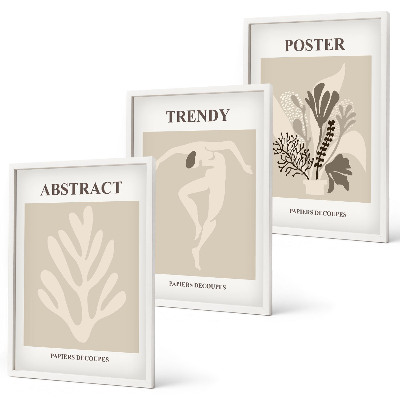 Wanddecoratie set schilderijen Roślinne wzory beż brąz