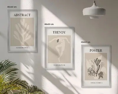 Set wanddecoratie met schilderijen met plantaardige patronen in beige en bruin