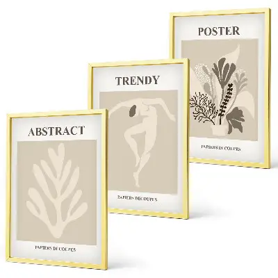 Set wanddecoratie met schilderijen met plantaardige patronen in beige en bruin