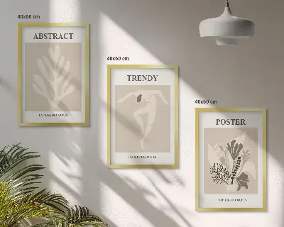 Set wanddecoratie met schilderijen met plantaardige patronen in beige en bruin