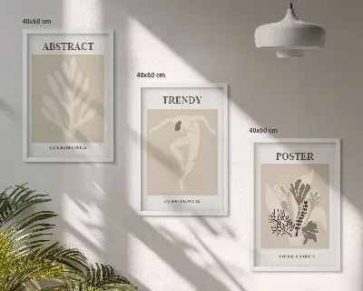Set wanddecoratie met schilderijen met plantaardige patronen in beige en bruin