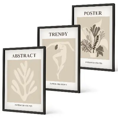 Set wanddecoratie met schilderijen met plantaardige patronen in beige en bruin