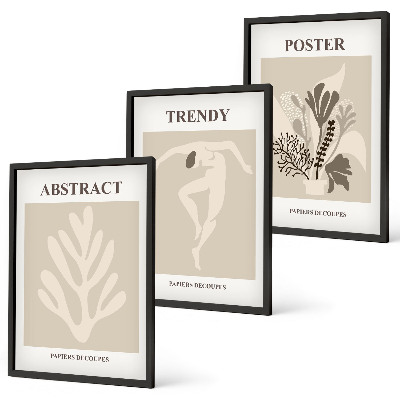 Wanddecoratie set schilderijen Roślinne wzory beż brąz