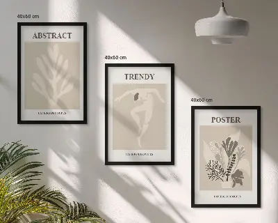 Set wanddecoratie met schilderijen met plantaardige patronen in beige en bruin