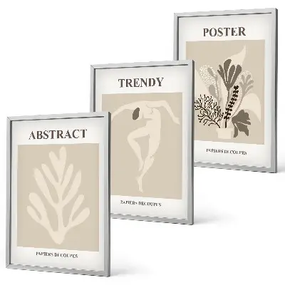 Set wanddecoratie met schilderijen met plantaardige patronen in beige en bruin