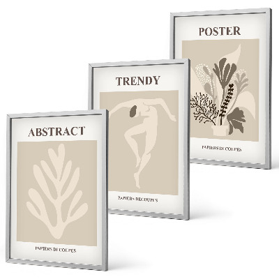 Wanddecoratie set schilderijen Roślinne wzory beż brąz