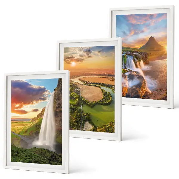 Wanddecoratieset schilderijen met watervallen en zonsondergang