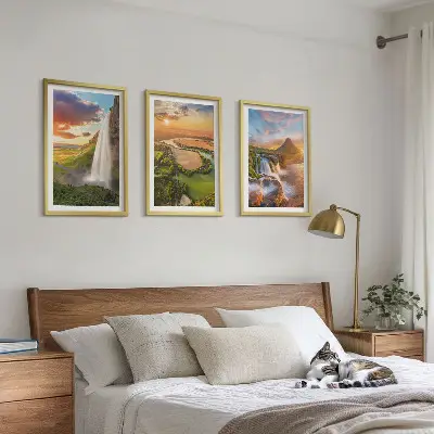 Wanddecoratieset schilderijen met watervallen en zonsondergang