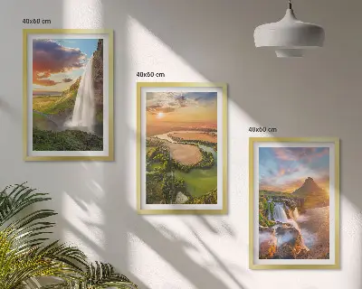 Wanddecoratieset schilderijen met watervallen en zonsondergang