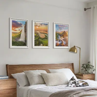 Wanddecoratieset schilderijen met watervallen en zonsondergang
