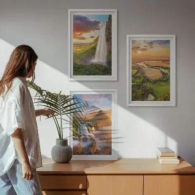 Wanddecoratieset schilderijen met watervallen en zonsondergang
