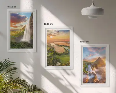 Wanddecoratieset schilderijen met watervallen en zonsondergang