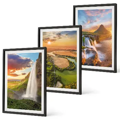 Wanddecoratieset schilderijen met watervallen en zonsondergang