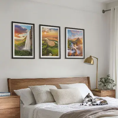 Wanddecoratieset schilderijen met watervallen en zonsondergang