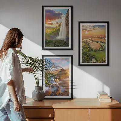 Wanddecoratieset schilderijen met watervallen en zonsondergang