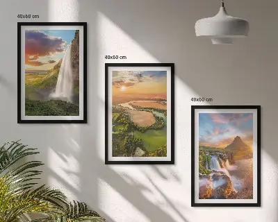 Wanddecoratieset schilderijen met watervallen en zonsondergang