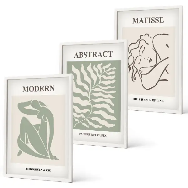 Wanddecoratieset met schilderijen stijlvolle groene afbeeldingen met figuren