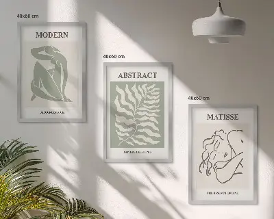 Wanddecoratieset met schilderijen stijlvolle groene afbeeldingen met figuren