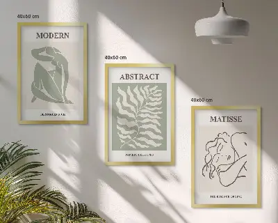 Wanddecoratieset met schilderijen stijlvolle groene afbeeldingen met figuren