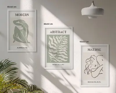Wanddecoratieset met schilderijen stijlvolle groene afbeeldingen met figuren