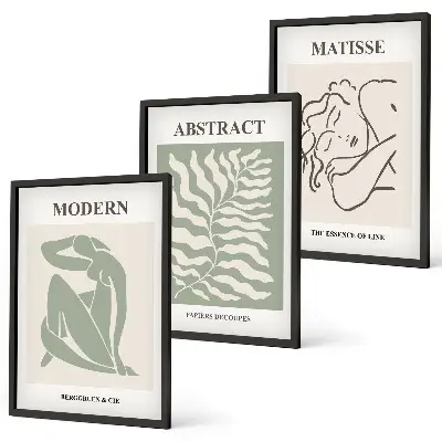 Wanddecoratieset met schilderijen stijlvolle groene afbeeldingen met figuren