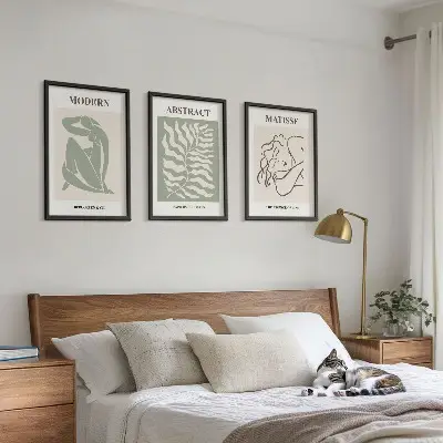 Wanddecoratieset met schilderijen stijlvolle groene afbeeldingen met figuren