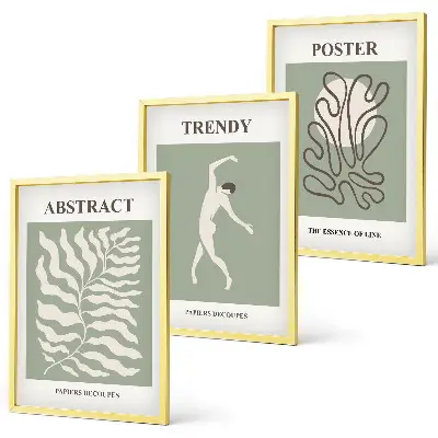 Wanddecoratieset met schilderijen met botanische Matisse-stijl patronen in groentinten