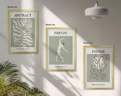 Wanddecoratieset met schilderijen met botanische Matisse-stijl patronen in groentinten